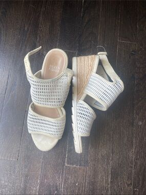 Eileen Fisher Cream Woven Slingback Wedge Sandals